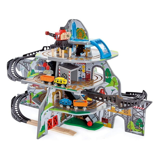 Hape Kids Wooden Railway Cargo Train Station Mighty Mountain Mine Toy
