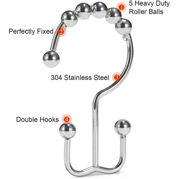 Shower Curtain Hooks, Shower Curtain Rings, Stainless Steel Shower Curtain  Hooks Rust Proof Free Sliding Double Shower Hooks for Curtain, Shower  Curtains & Liners 