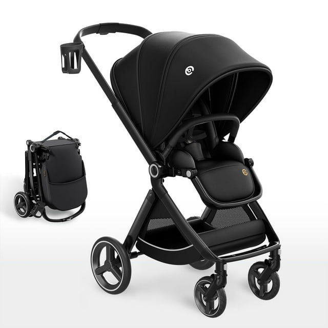 Reversible Baby Stroller, ELITTLE EMU Full-Size Toddler Stroller, Full Recline Cockpit Compact Stroller, 0-36 Months Newborn Infant Stroller, All-Terrain Stroller for City, Outdoor, Travel (Black)