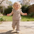 thumbnail image 2 of Gbsyewxs Outfit Set For Girls 2 Piece Crew Neck Sleeveless Plaid Print Tops And Pants Set Comfortable Summer Kids Clothes Size 18-24 Months Khaki, 2 of 5