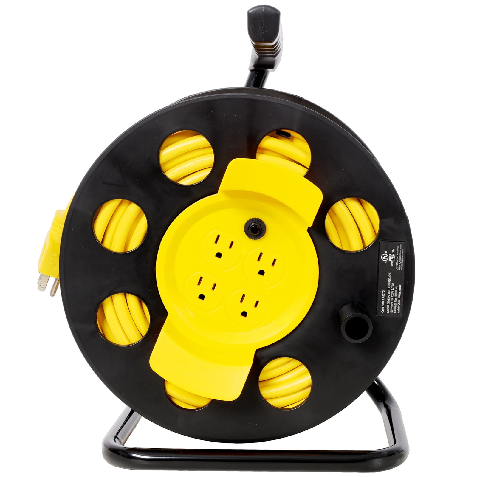 100FT Heavy Duty Retractable Extension Cord Reel, 12AWG 12A with 4 Outlets & Dust Covers, Portable Handle and Circuit Breaker