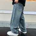 thumbnail image 5 of CPNG Boys Baggy Jeans for Kids Teen Casual Straight Wide Leg Cargo Jeans with Pockets Y2K Streetwear Fall Loose Fit Elastic Waist Denim Pants, 5 of 8