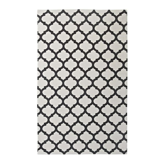 Modway Lida Moroccan Trellis 5' x 8' Area Rug in Ivory and Charcoal