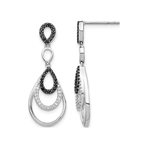 2/5 Carat (Ctw) Black & White Diamond Drop Earrings in 14K White Gold for Women