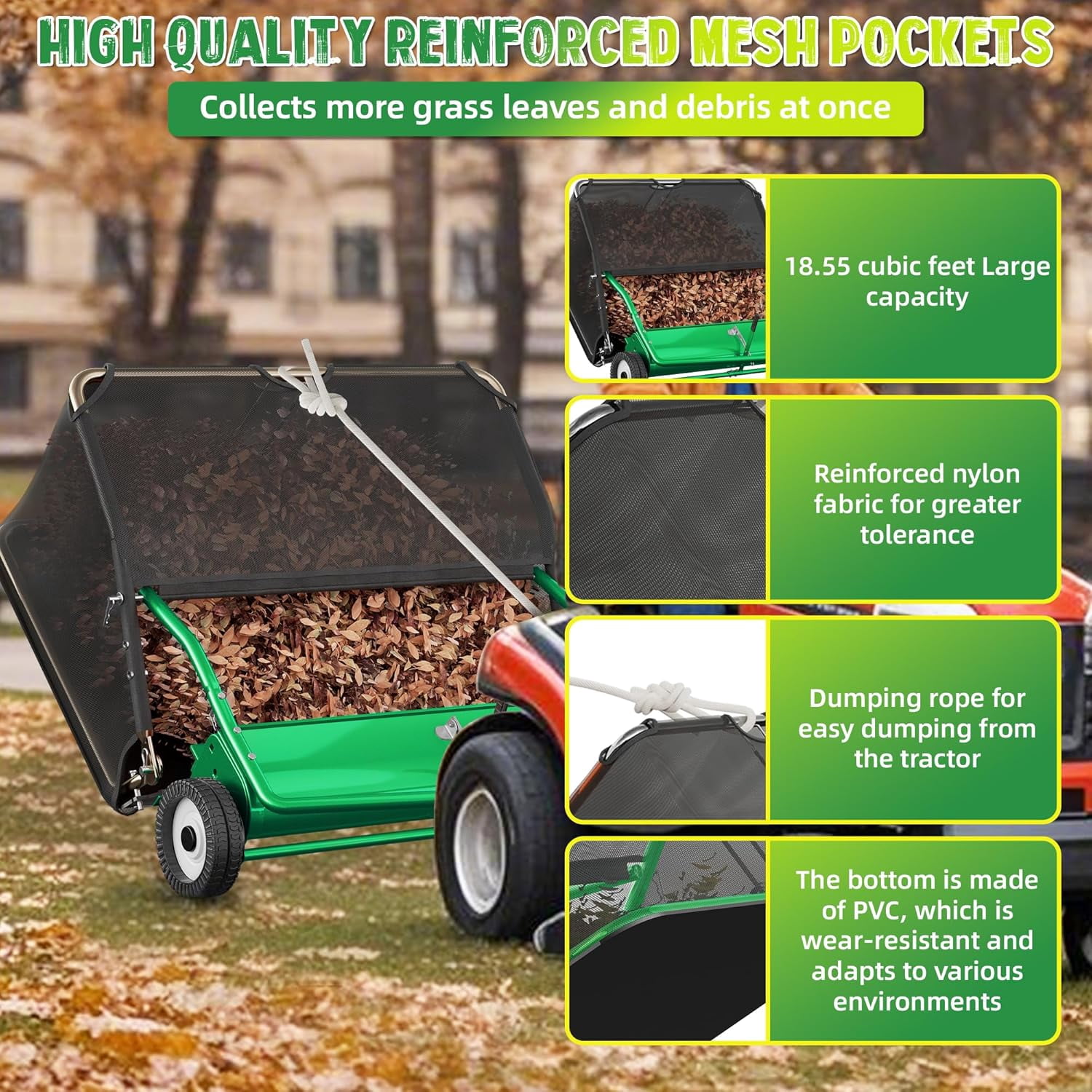 42" Tow Behind Lawn Sweeper Leaf Collector for Grass Lawn 18.55 cu. ft Capacity