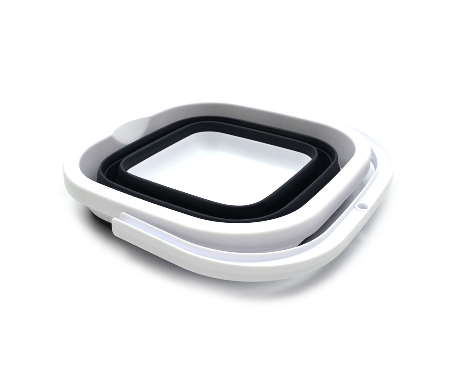 SAMMART Set Of 2 Collapsible Handy Buckets - 5L (1.3 Gal) Rectangular Basket, White/Grey