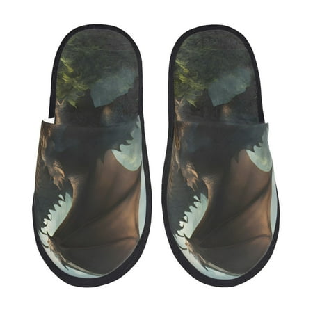 Balery Forest Stone-Colored Dragon Slient Indoor Furry Fleece Comfort House Shoes Soft Non-Slip Home Shoes Cotton slippers House Slippers-- Large