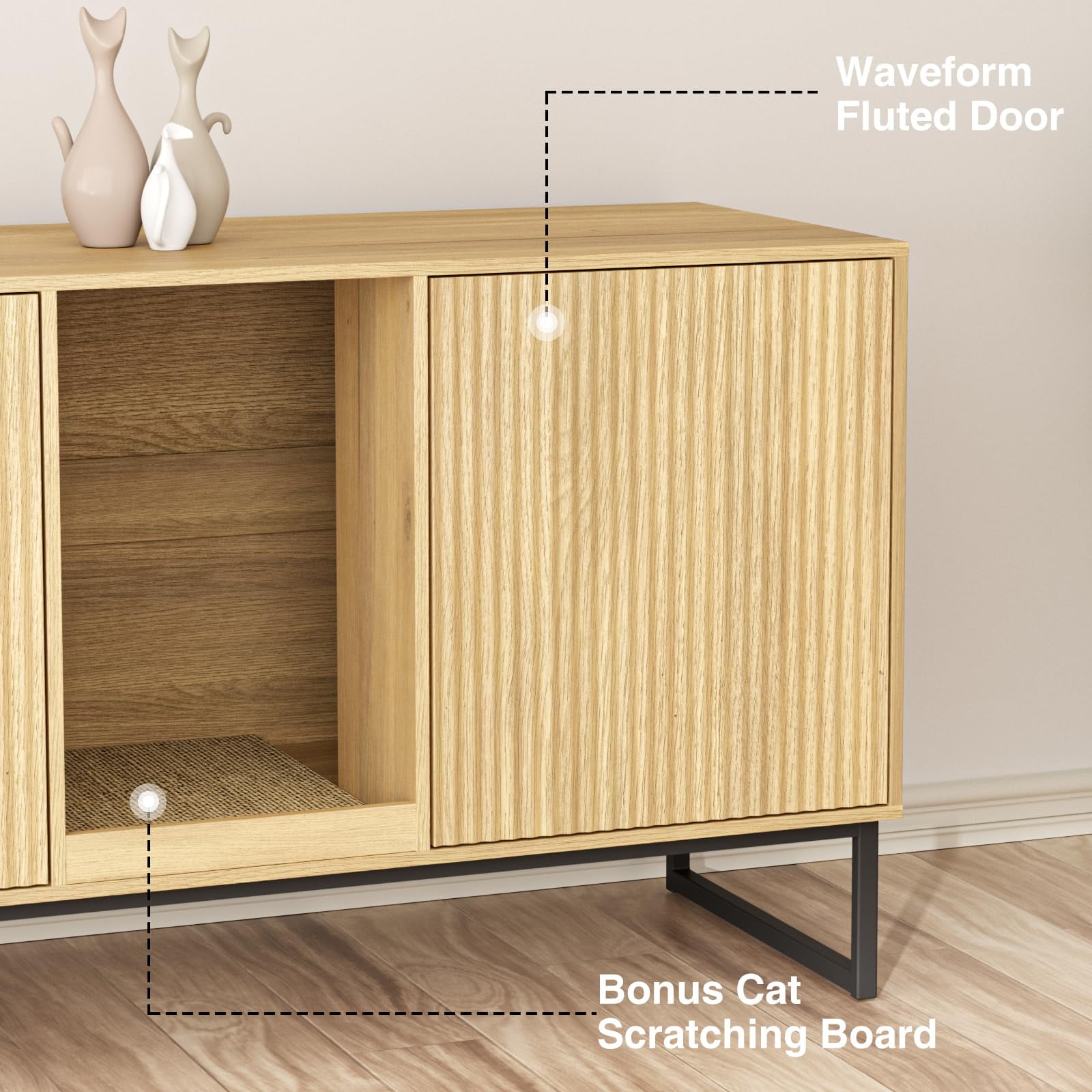 VEANERWOOD Cat Litter Box Enclosure with Hidden Entry and Two Cabinet Doors, Multi-Functional Cat Washroom