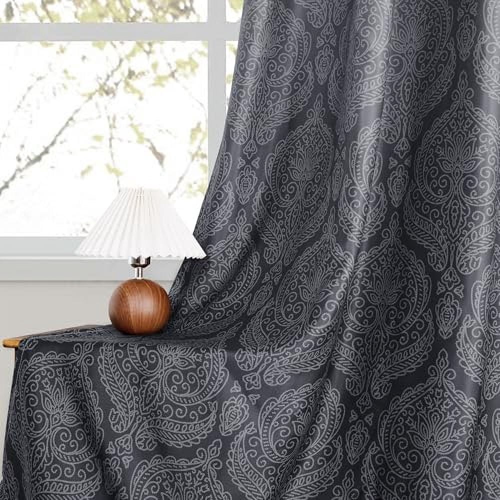 Hiasan Grey Ombre Room Darkening Curtains for Bedroom - Back Tab Damask Design Thermal Insulted Tieable Window Drapes Light Blocking Curtains for Living Room, Hotel, 2 Panels, W52 x L102, Gray