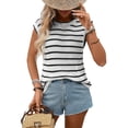 thumbnail image 2 of Striped Sweater Vest Women Spring Summer Crewneck Knit Shirts Dressy Beach Cute Crochet Tank Tops, 2 of 10
