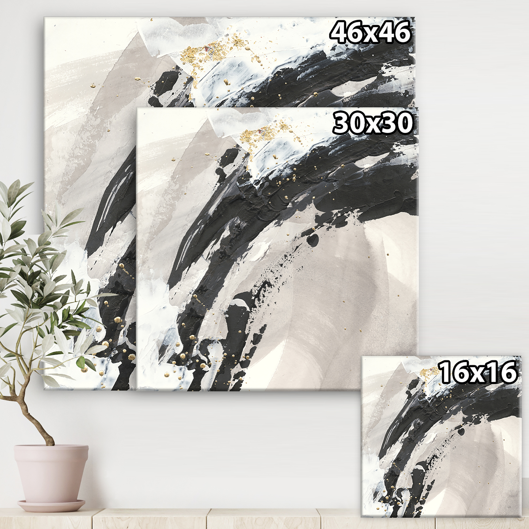 Designart 'Glam Painted Arcs IV' Transitional Premium Canvas Wall Art