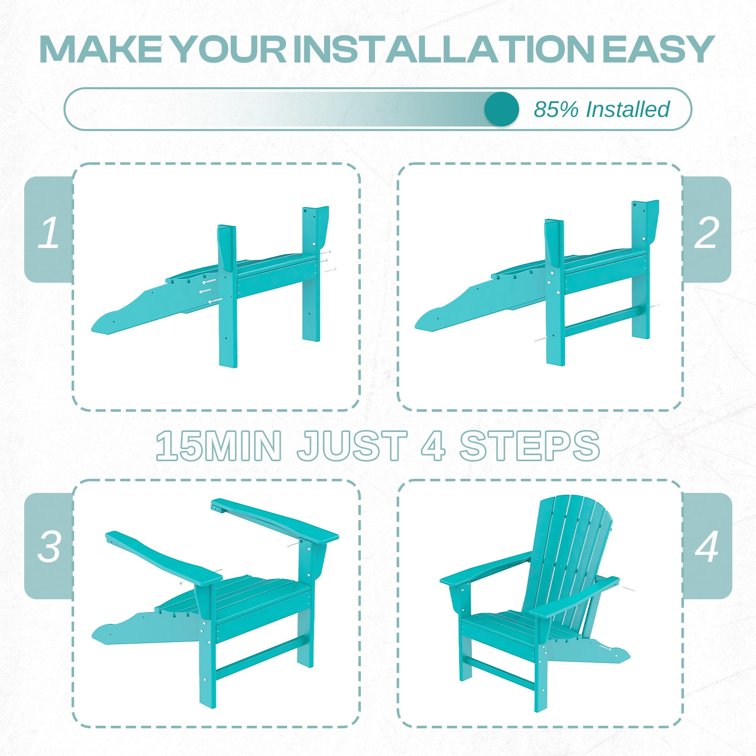 FURRYFECTION Outdoor Adirondack Chair,HDPE All-Weather Adirondack Chair, Plastic Outdoor Patio Lawn Chairs for Patio Garden Backyard Deck,Aqua