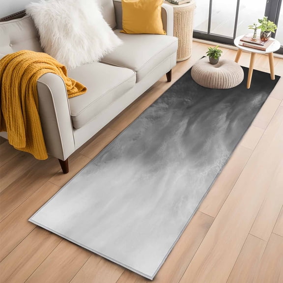 Runner Rug 2'x6', Black Grey Ombre Washable Non-Slip Hallway Runner Rugs, Coastal Beach Modern Abstract Art Bedside Rugs Floor Mats Carpet Runners for Kitchen Bathroom Laundry Room