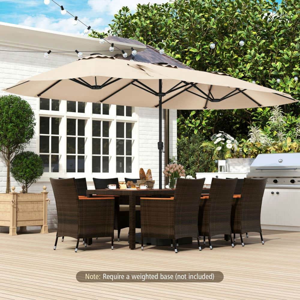 Demifill 15.5 FT Extra-Large Patio Umbrella, Outdoor Shade with LED Solar Lights and Crank Handle for Outdoor, Beige