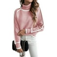 thumbnail image 5 of Fall Sweaters for Women Trendy Cute Cozy - Long Sleeve Colorblock Knitted Pullover Tops Pink M, 5 of 10