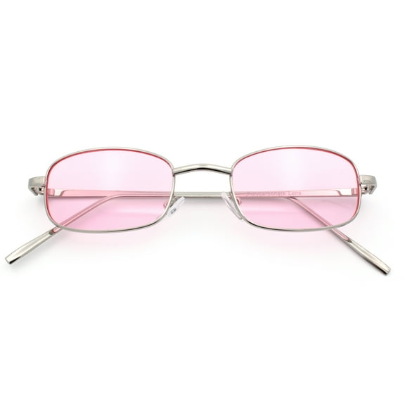 Mens Small Snug Narrow Rectangular Pimp Metal Rim Sunglasses Silver - Pink