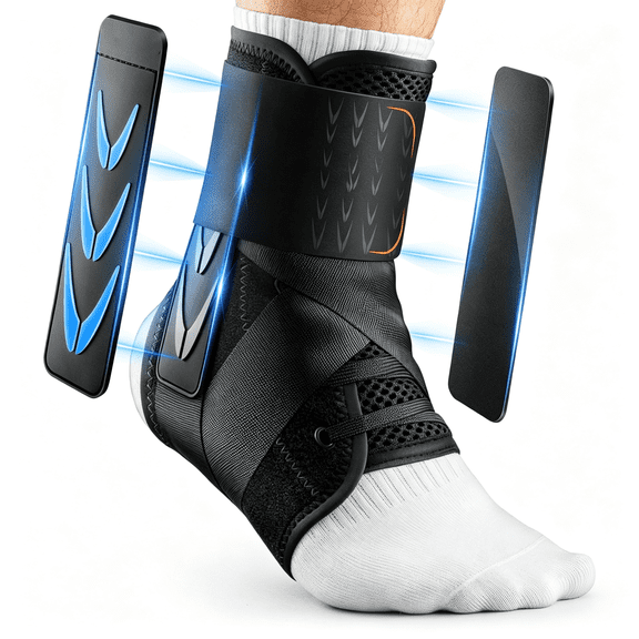 XIRQI Slim-Fit Ankle Brace for Sprained Ankle,Quick Lace Up Ankle Support for Women Men with 2 Auto-Shaped Pads,Air Fabric Cool Ankle Stabilizer for Injury Recover,Running,Sports,L(13“-14“)