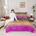 thumbnail image 4 of Homewish Glitter Leopard Print Bedding Comforter Set, Modern Fashion Polkadots Twin Comforter Sets, Gold Fuchsia Diamond Reversible Bedding Set, Super Cozy Room Decor, 2pcs, 4 of 8