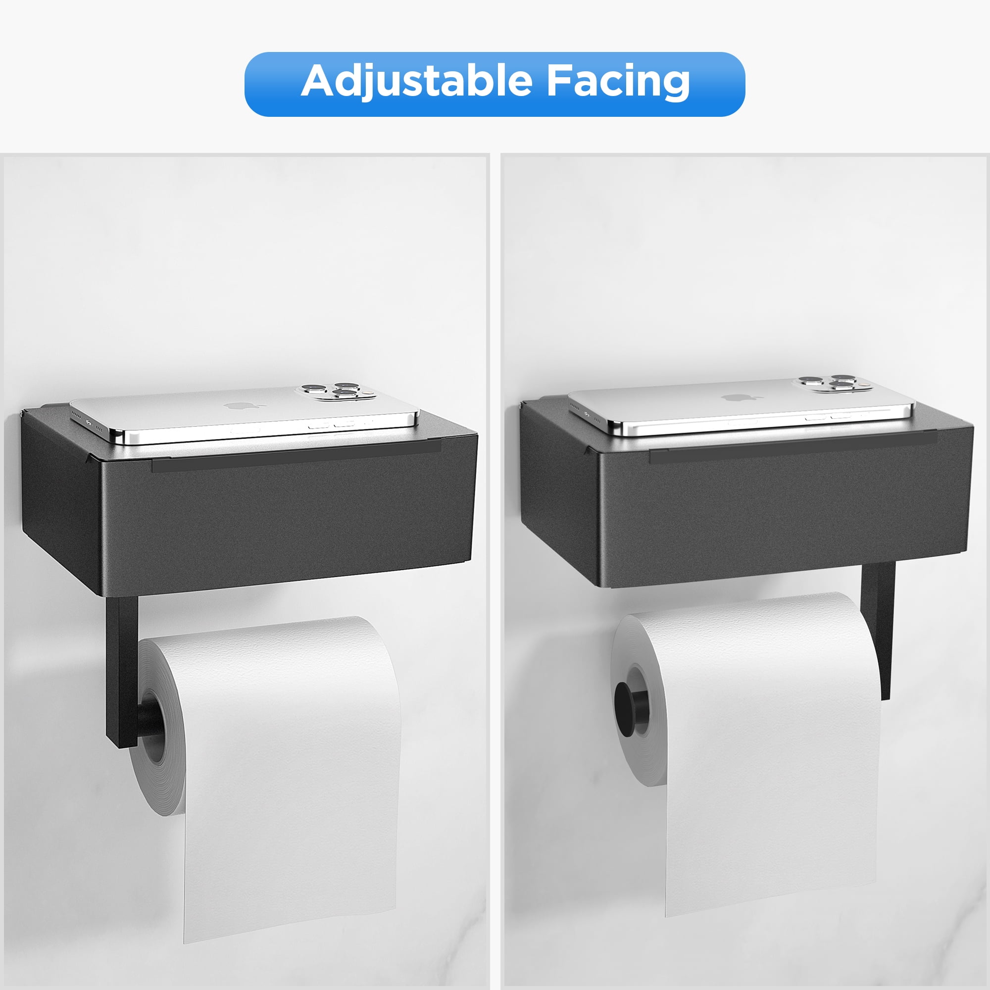 Toilet Paper Holder with Shelf Black Wipes Dispenser for Bathroom Stai