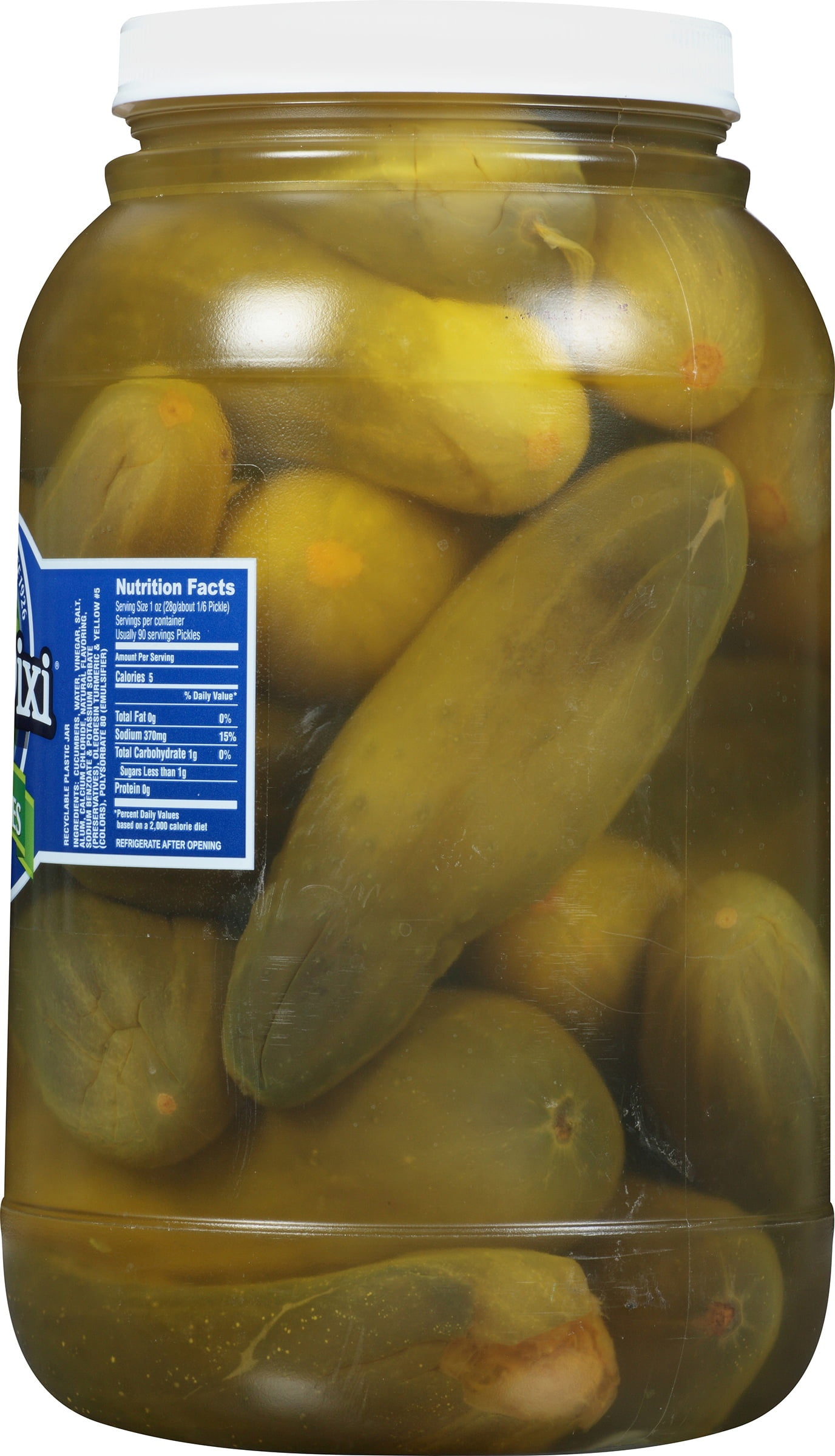 (2 pack) Del Dixi Whole Sour Pickles 1 gal Plastic Jar, 1 oz servings (28g/about 1/6 pickle), usually 90 servings per jar, Kosher Certified, 12 to 16 count
