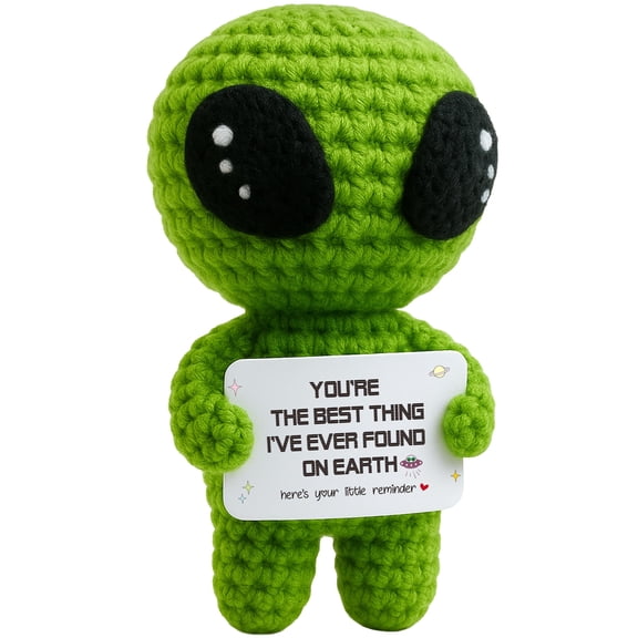 Funny Valentine’s Day I Love You Gifts for Her Him - Romantic Crochet Alien Wedding Anniversary Decoration for Boyfriend Girlfriend Husband Wife Fiance with Small Card - Couples Easter Basket Stuffer