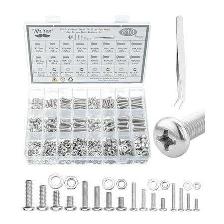 Mr. Pen- Nuts and Bolts Assortment Kit, 810 pcs, Stainless Steel M3 M4 M5 M6 Phillips Pan Head Assorted Nuts and Bolts