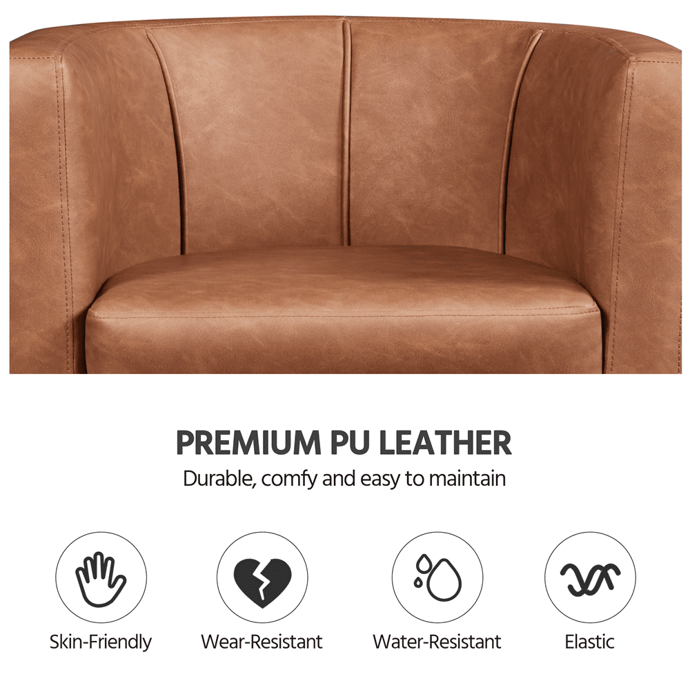 Renwick Upholstered Barrel Shaped Accent Chairs with Curved Backrest, Set of 2, Brown