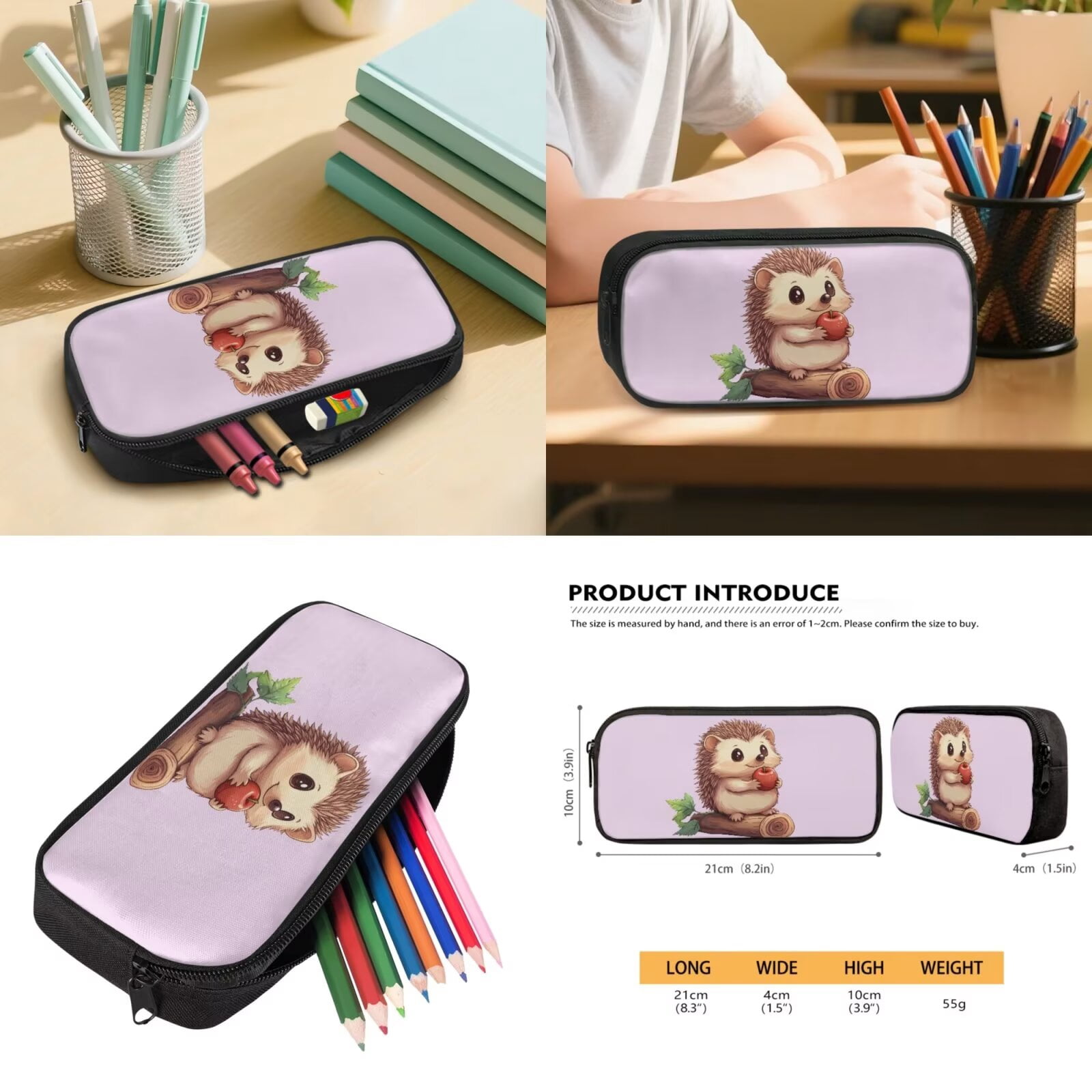 Pzuqiu Cute Hedgehog Kids Backpack and Lunch Box 5pcs Lightweight School Backpack Set for Girls Boys Includes Pencil Case Bottle Holder Keychain for Daily School Use