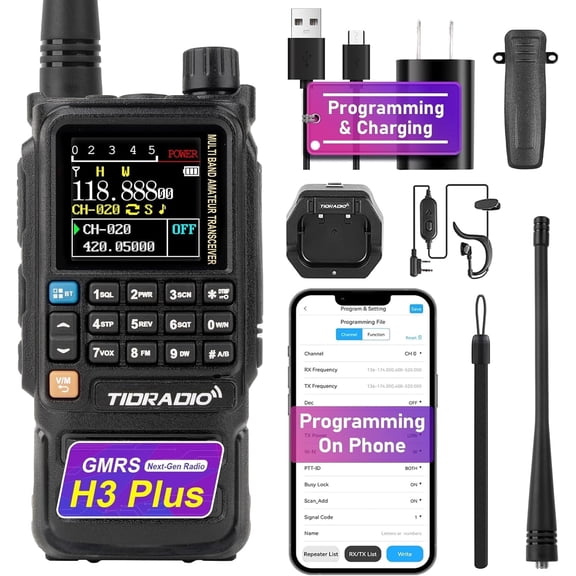 TIDRADIO TD-H3 Plus GMRS Radio Handheld,Bluetooth-Headphone-connectable,Wireless Programming with 711 Antenna—1Pack