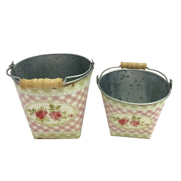 2Pcs Flower Buckets Retro Iron Craft Flower Containers Pretty Home Decorations