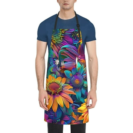 

Goofa Psychedelic Sunflowers Printed Waterproof Apron 33 Chef Aprons for Men Heavy Duty Chemical Work Apron Adjustable Bib Apron