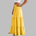 thumbnail image 4 of Womens Elegant Flowy Maxi Skirt Pleated Tiered Cotton Linen A-Line Elastic Waist Midi Skirt, 4 of 8
