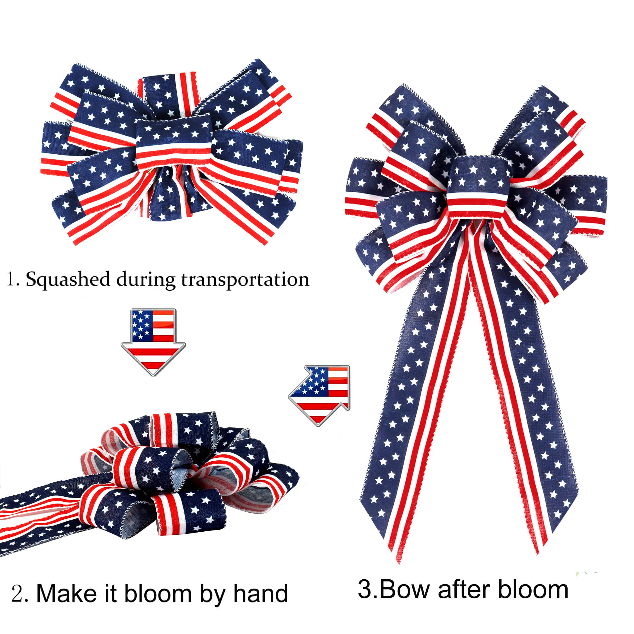 Blue 2 Pack Patriotic Ribbon Bows for Wreath and Holiday Decor