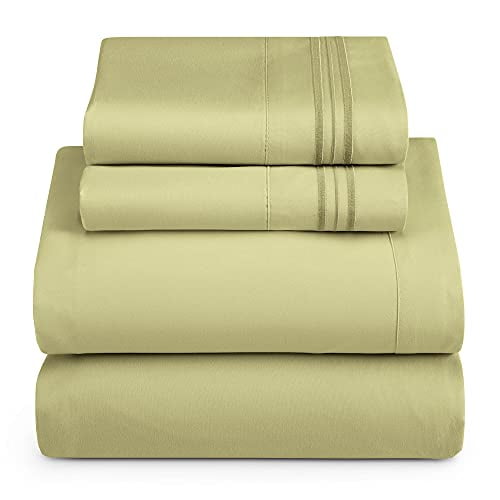 Draps Taille Complète - Ensemble de Draps 4 Pcs, Draps de Lit de Luxe d'Hôtel Double Brossés - Draps et Taies d'Oreiller Extra Doux, Complet, Sauge