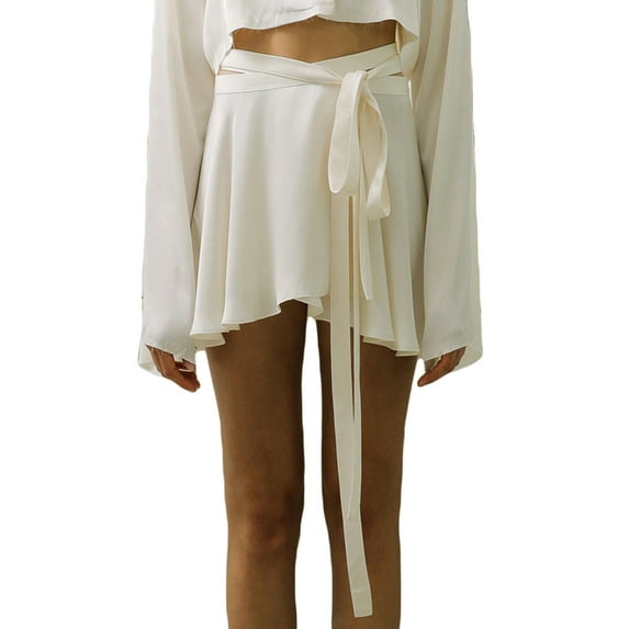 hirigin Women Mini Skirt, High Waist Solid A-line Bottoms Summer Skirt with Belt for Club Party