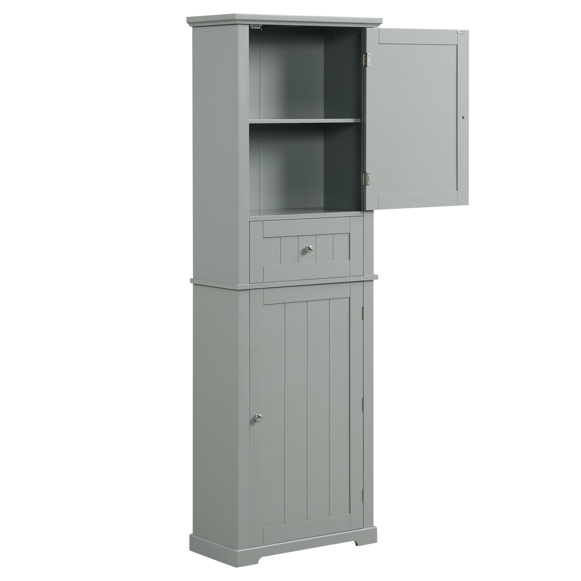Bellemave 67.3”H Tall Bathroom Storage Cabinet Freestanding Storage Cabinet with 1 Drawer and 2 Doors Wooden Floor Cabinet with Adjustable Shelves for Home, Kitchen, Living Room, Gray