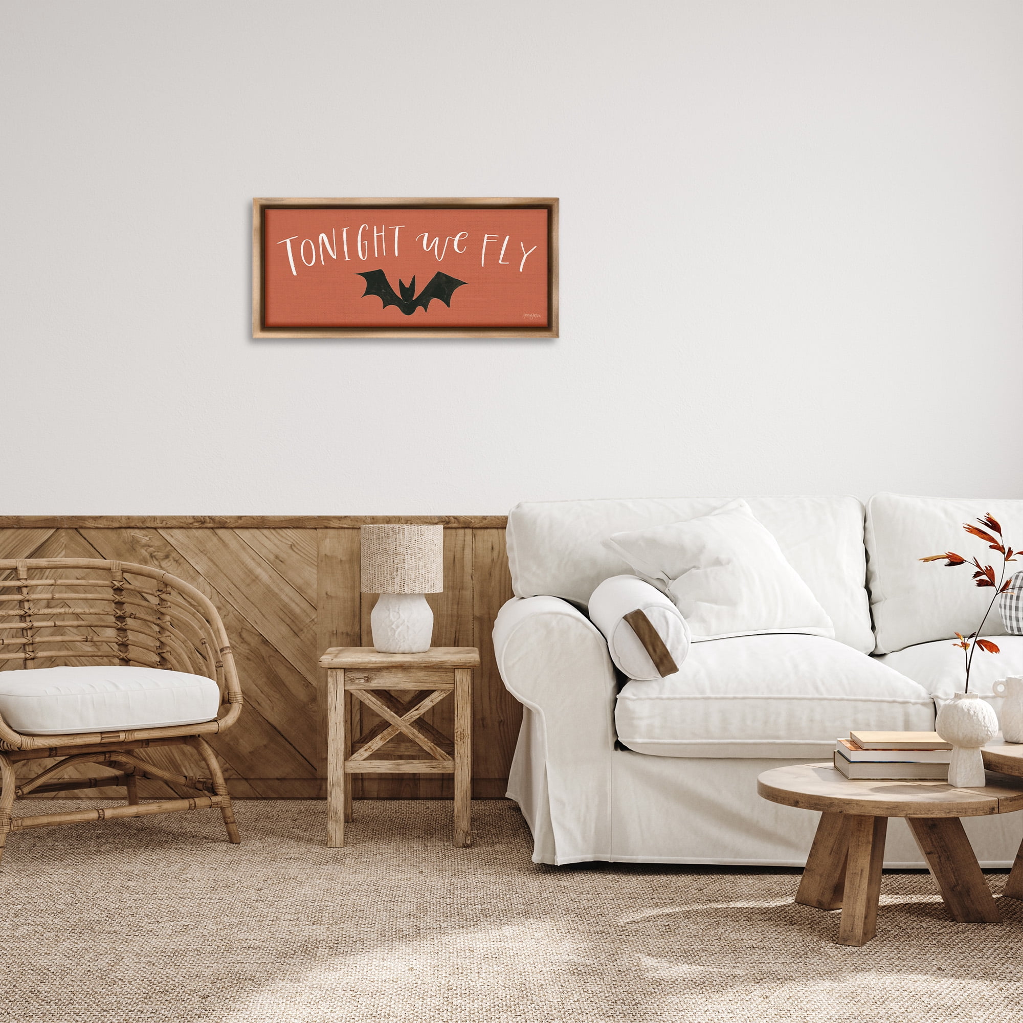 Stupell Industries Tonight We Fly Halloween Holiday Painting Brown Floater Framed Canvas Art Print Wall Art, 25 x 11