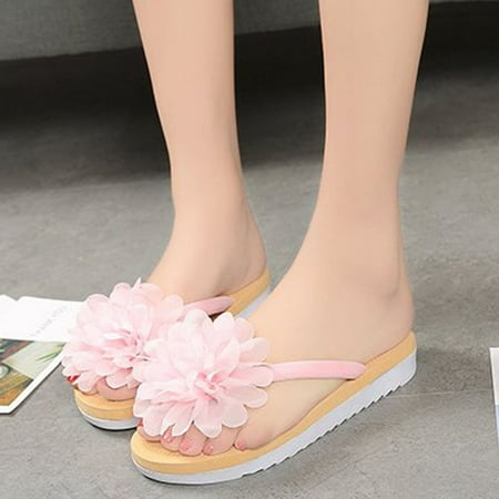

STEADY Women Summer Flip Flops Slipper Flower Flat With Beach Slippers Slide Sandals Pink / 36