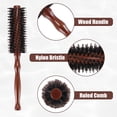 thumbnail image 5 of Unique Bargains Nylon Bristle Round Curling Hair Twill Comb with Wood Handle for Hair Drying Styling Brown 10 Row S, 5 of 7