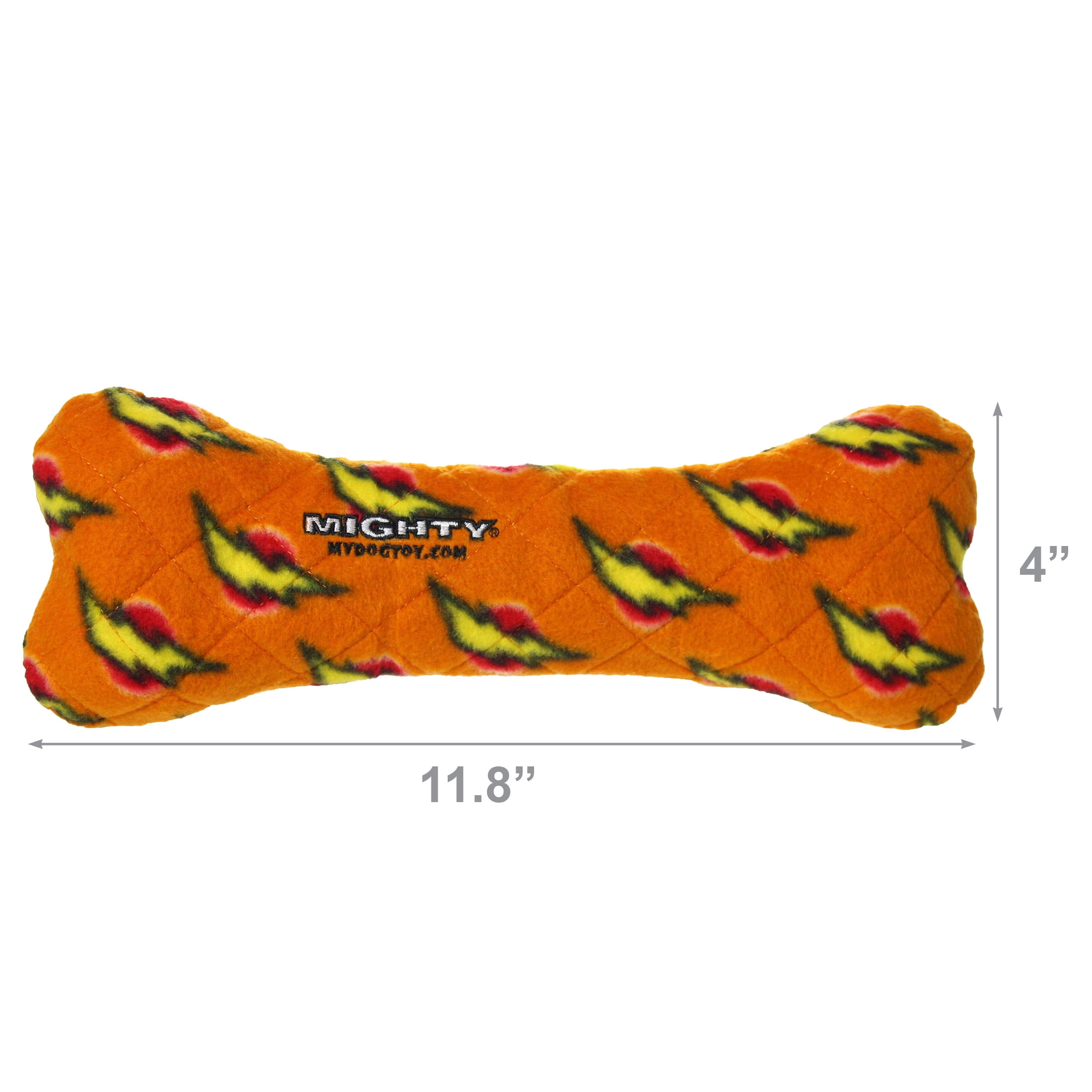 Mighty Bone Orange Durable Squeaky Plush No Stuff Dog Toy