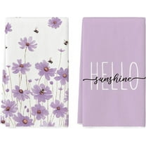 bamooi Purple Flowers Bee Hello Sunshine Summer Kitchen Towels Dish Towels, 18x26 Inch Seasonal Holiday Decoration Hand Towels Set of 2