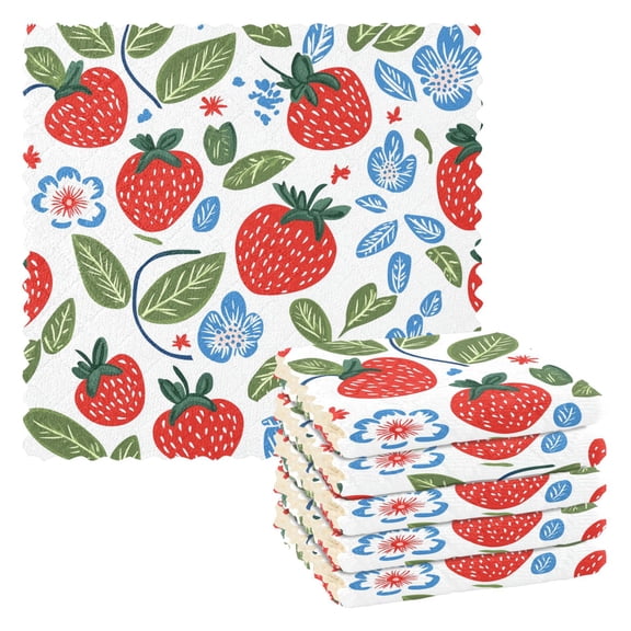 Yayeee 6 Pack Kitchen Dish Cloths Set for Washing Soft Drying Absorbent Microfiber Towels, Vibrant Strawberries
