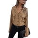 thumbnail image 2 of VISgogo, blusas de chifón salvaje a la moda para mujer, camisa de un solo pecho con cuello vuelto de Color sólido, Tops informales de manga larga para oficina para mujer VISgogo  moda, 2 of 8