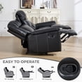 thumbnail image 5 of Ebello Faux Leather Manual Reclining Sofa, Mid-Century Modern 3-Seater Couch with Padded Headrest and Armrest for Living Room, Home Theater, Black, 5 of 10