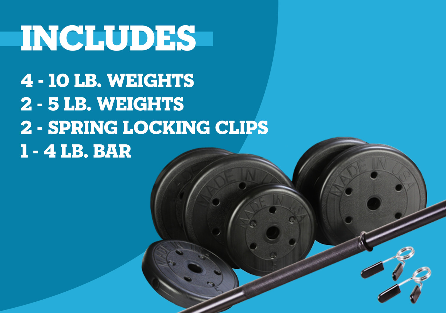 US Weight Duracast 55 lb. Barbell Weight Set with Threaded Barbell Bar, Locking Spring Clips - image 5 of 19
