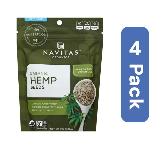 Navitas Organic Shelled Hemp Seeds 8 oz (Pack of 4)