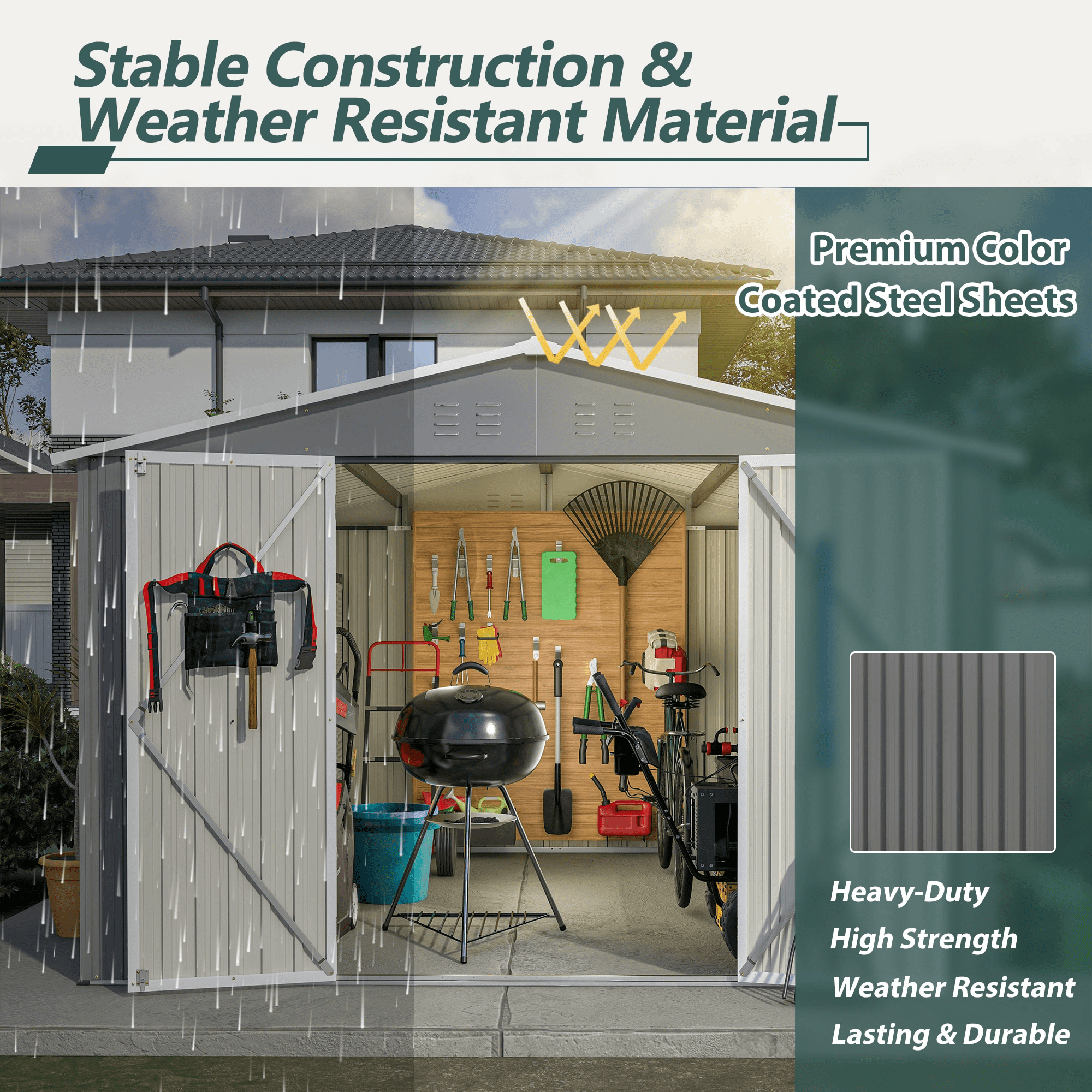 10 x 10 FT Outdoor Storage Shed, Large Metal Tool Sheds with Updated Frame Structure and Lockable Doors, Garden Shed for Backyard Garden Patio Lawn, Grey