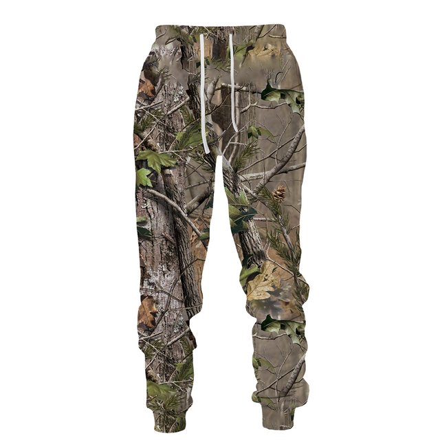 Pantalones largos con estampado 3D para hombre, ropa deportiva informal de camuflaje para acampar al aire libre, caza de animales salvajes, ciervo, jabalí, pesca y Fitness