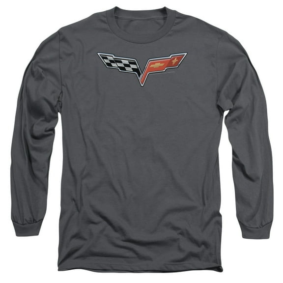 Chevrolet The Vette Medallion Long Sleeve Adult 18/1 T-Shirt Charcoal