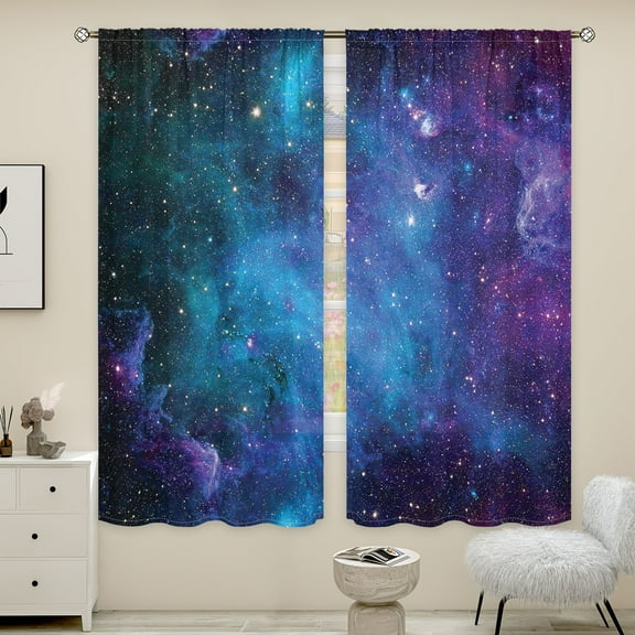 WNOOHIY Purple Galaxy Starry Sky Window Curtains for Bedroom,Dining Room, Living Room,2 Panels